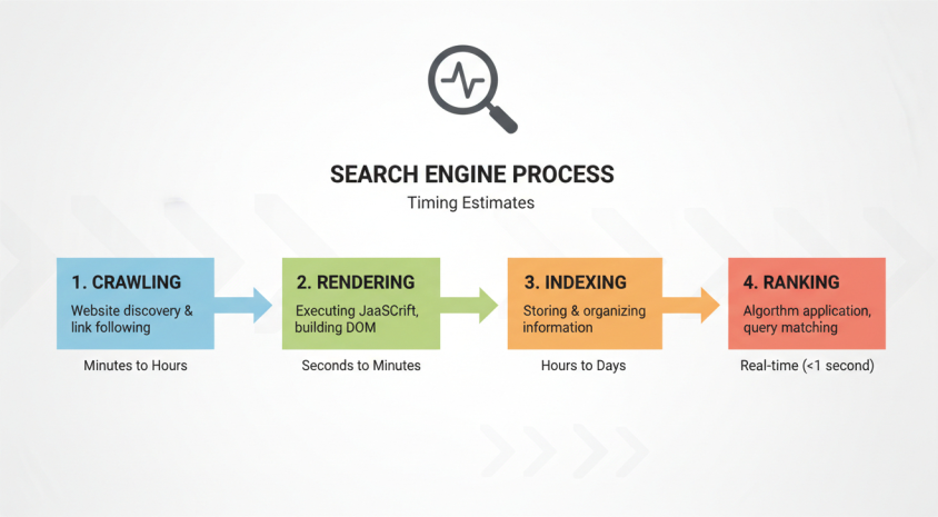 complete search engine process crawling rendering indexing ranking